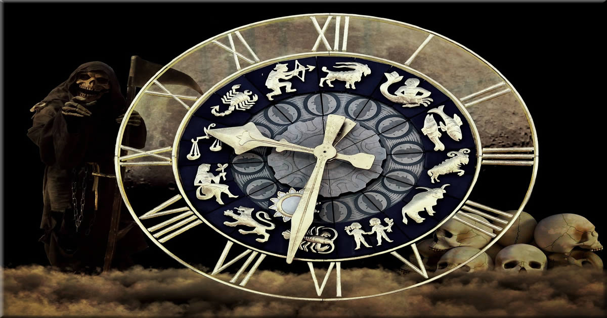 Astrology the forbidden knowledge clock with skull of death