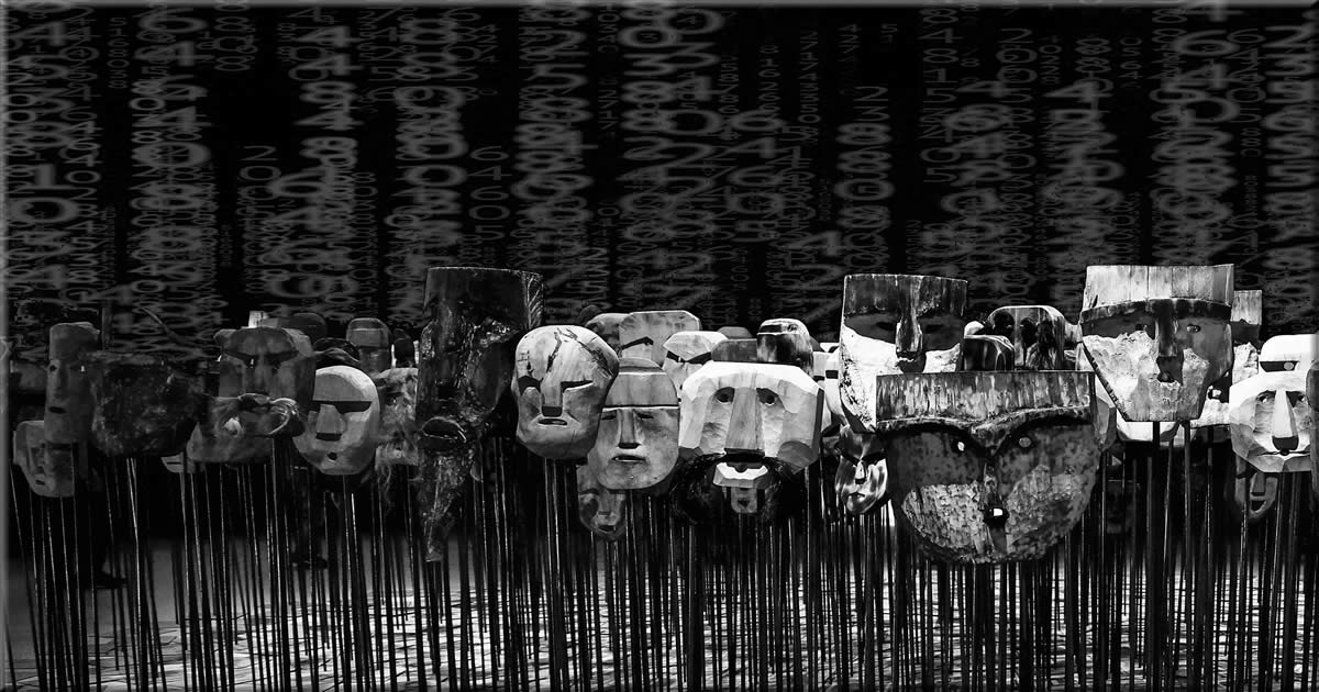 hundreds of masks presents the people in the collective psychic influence