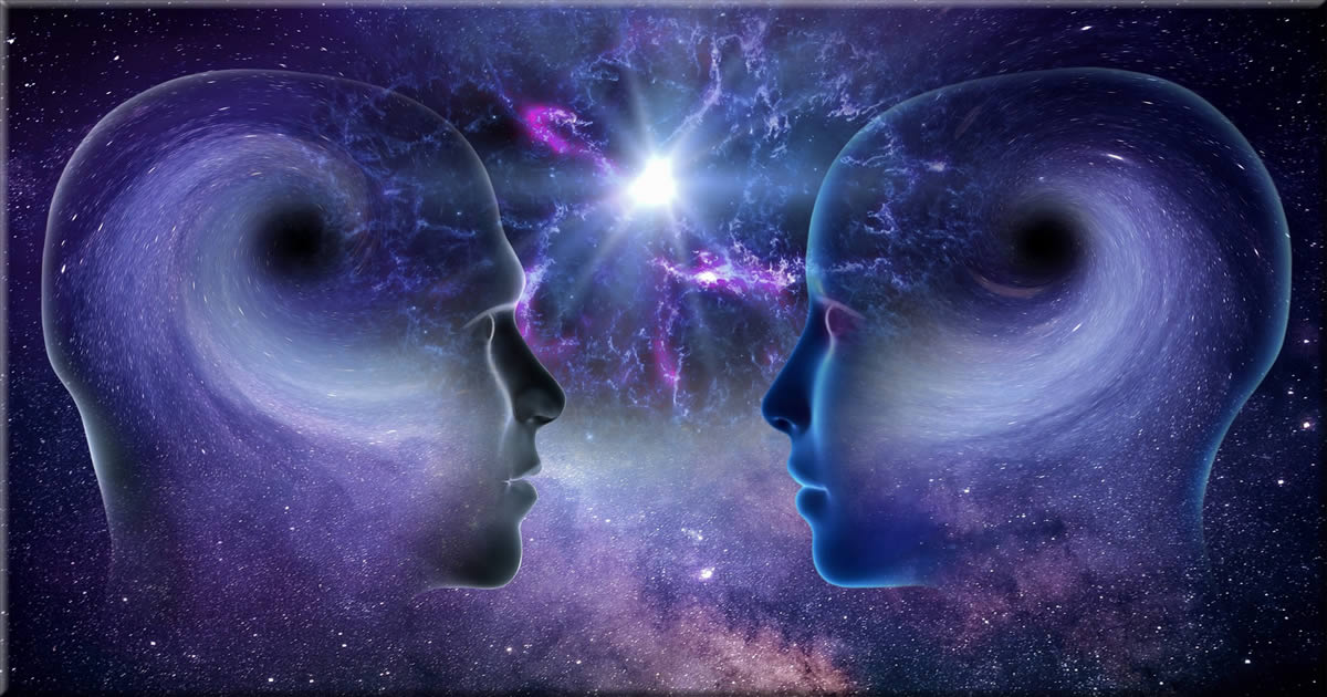 silhouette of two heads in the space full of stars 