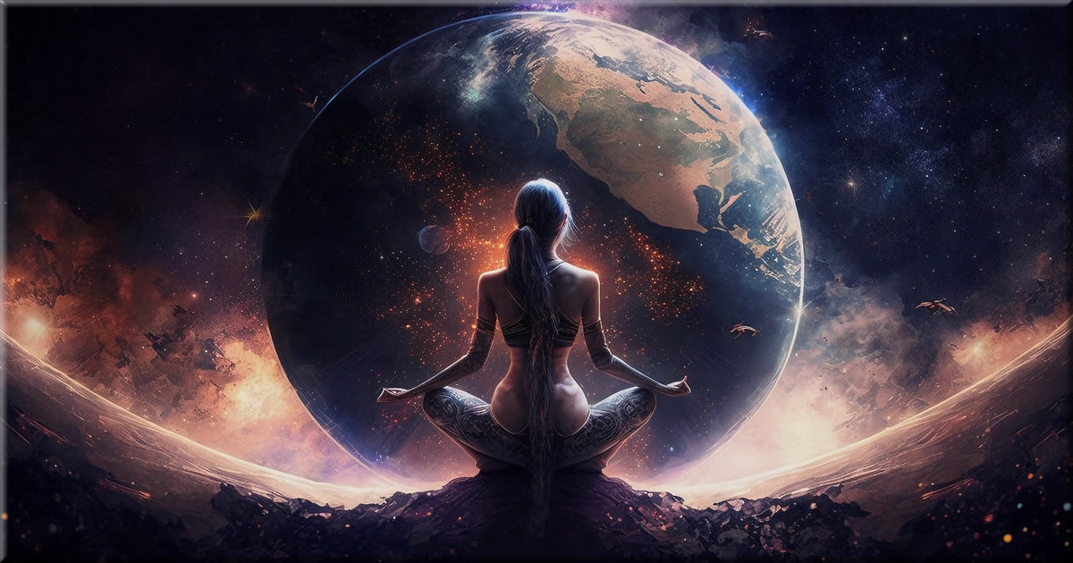 the starseed children meditate in front of the planet